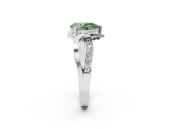 Platinum Fancy Green Pear  Solitaire Twisted Band with Prong Setting