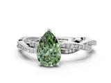 White gold Fancy Green Pear  Solitaire Twisted Pave Diamond Ring with Four-Prong Setting_183
