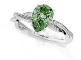 White gold Fancy Green Pear  Solitaire Twisted Pave Diamond Ring with Four-Prong Setting_190