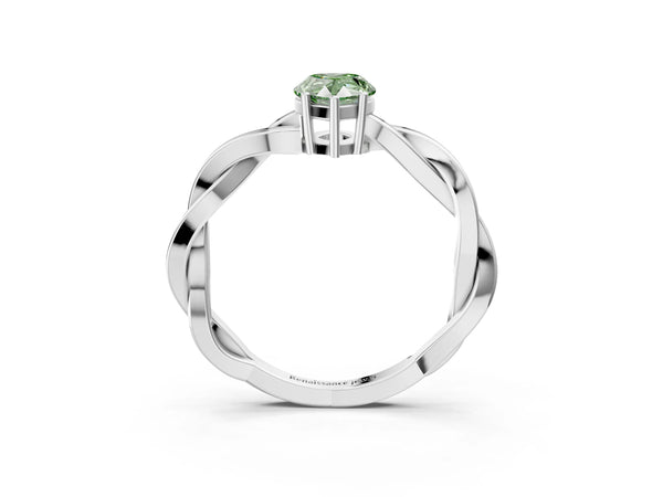 Platinum Fancy Green Pear  Solitaire Twisted Pave Diamond Ring with Four-Prong Setting