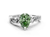White gold Fancy Green Pear  Solitaire Vine Band with Milgrain Prong Setting_3