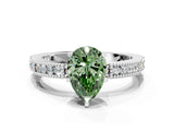 White gold Fancy Green Pear  Solitaire with Pavé Band and Four-Prong Setting_317
