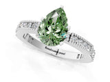 White gold Fancy Green Pear  Solitaire with Pavé Band and Four-Prong Setting_318