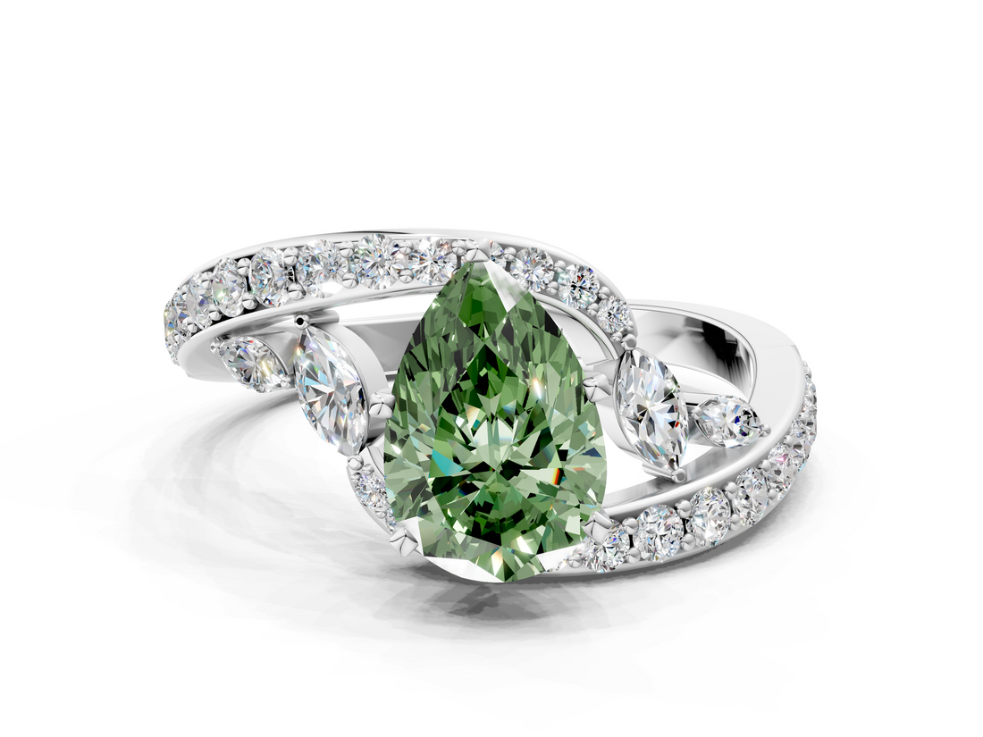 White gold Fancy Green Pear  Solitaire with Pavé Twist Band and Four-Prong Setting_53