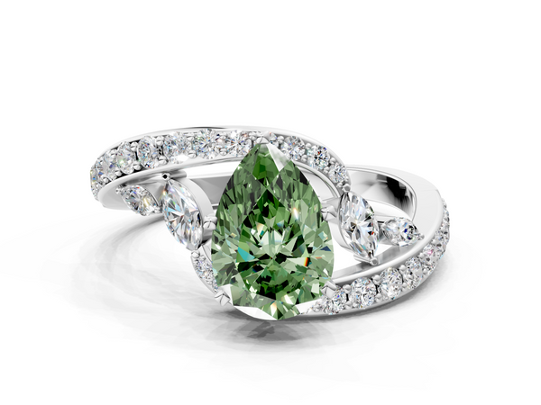 White gold Fancy Green Pear  Solitaire with Pavé Twist Band and Four-Prong Setting