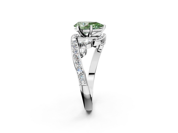 White gold Fancy Green Pear  Solitaire with Pavé Twist Band and Four-Prong Setting