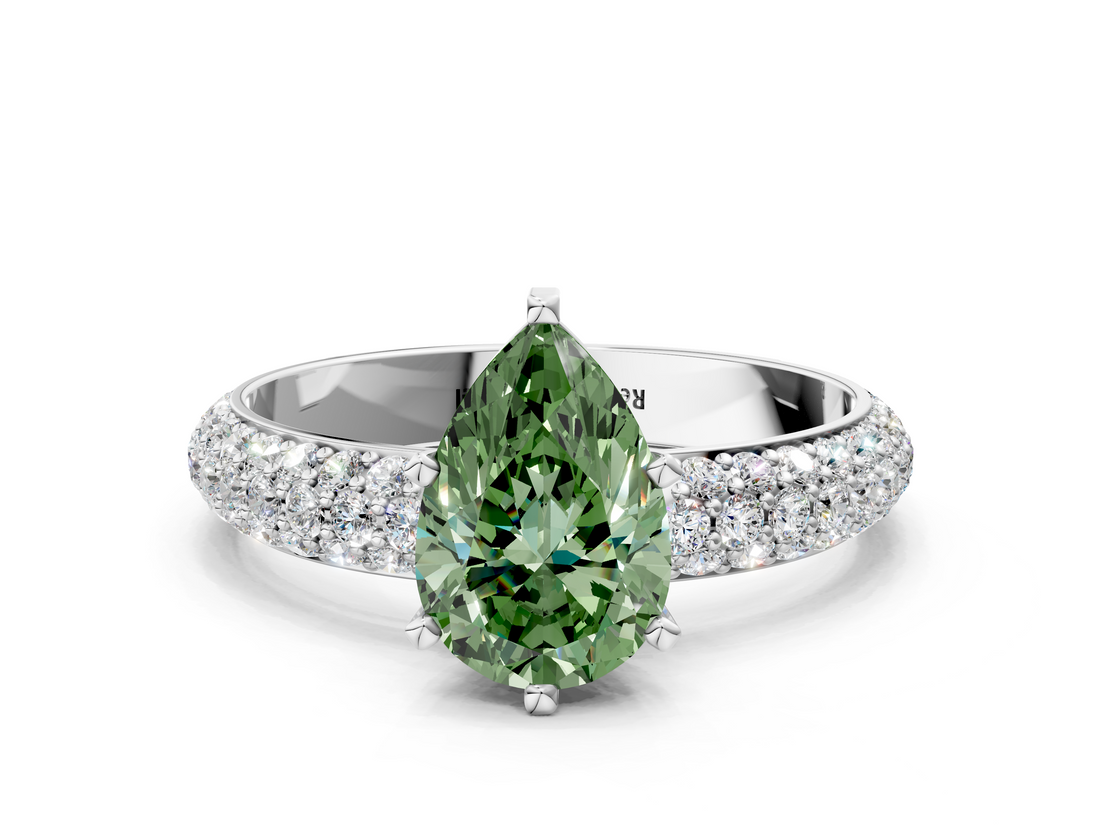 White gold Fancy Green Pear  Solitaire with Pave Band and Four-Prong Setting_3