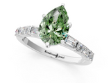White gold Fancy Green Pear  Solitaire with Side Baguettes and Channel Set Band_59