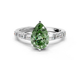 White gold Fancy Green Pear  Solitaire with Side Baguettes and Channel Set Band_62