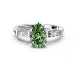White gold Fancy Green Pear  Solitaire with Tapered Baguette Side Stones on a Classic Band with Four-Prong Setting_52