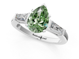 White gold Fancy Green Pear  Solitaire with Tapered Baguette Side Stones on a Classic Band with Four-Prong Setting_53