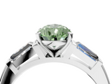 White gold Fancy Green Pear  Solitaire with Tapered Baguette Side Stones on a Classic Band with Four-Prong Setting_60