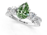 White gold Fancy Green Pear  Three-Stone Diamond Ring with Pavé Split Shank and Four-Prong Setting_99
