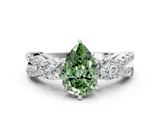 White gold Fancy Green Pear  Three-Stone Diamond Ring with Pavé Split Shank and Four-Prong Setting_99