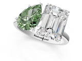 White gold Fancy Green Pear  and Emerald Cut Toi Moi Ring with Prong Setting_63