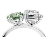 White gold Fancy Green Pear  and Emerald Cut Toi Moi Ring with Prong Setting_67