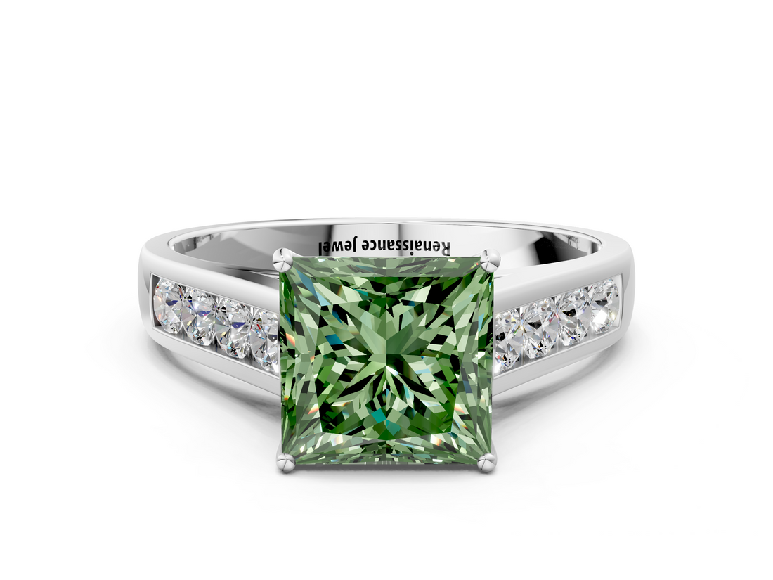 White gold Fancy Green Princess  Brilliant Channel-Set Solitaire Ring with Four-Prong Setting_17