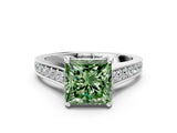 White gold Fancy Green Princess  Brilliant Cut Diamond Engagement Ring with Pavé Band and Four-Prong Setting_28