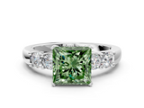 White gold Fancy Green Princess  Brilliant Cut Diamond Five-Stone Prong Set Engagement Ring with Channel Band