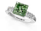 White gold Fancy Green Princess  Brilliant Cut Diamond Five-Stone Prong Set Engagement Ring with Channel Band_1