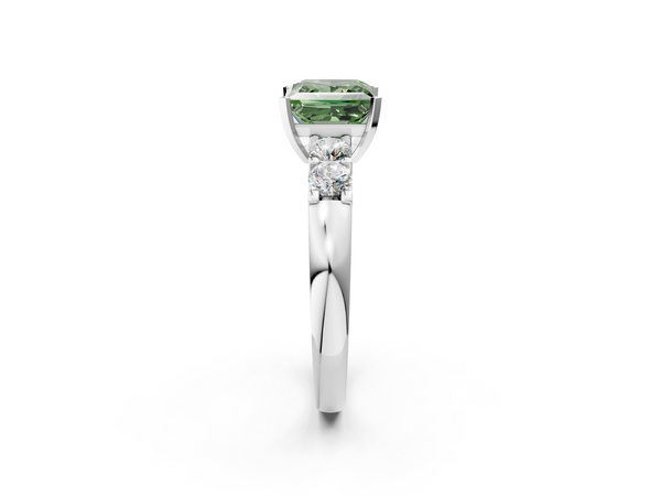 White gold Fancy Green Princess  Brilliant Cut Diamond Five-Stone Prong Set Engagement Ring with Channel Band
