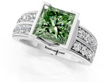 White gold Fancy Green Princess  Brilliant Diamond Channel Set Wide Band Ring with Bezel Setting_1