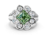 White gold Fancy Green Princess  Brilliant Flower Halo Diamond Split Shank Ring_51