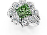 White gold Fancy Green Princess  Brilliant Flower Halo Diamond Split Shank Ring_52