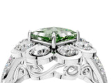 White gold Fancy Green Princess  Brilliant Flower Halo Diamond Split Shank Ring_55
