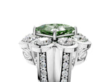 White gold Fancy Green Princess  Brilliant Flower Halo Diamond Split Shank Ring_56