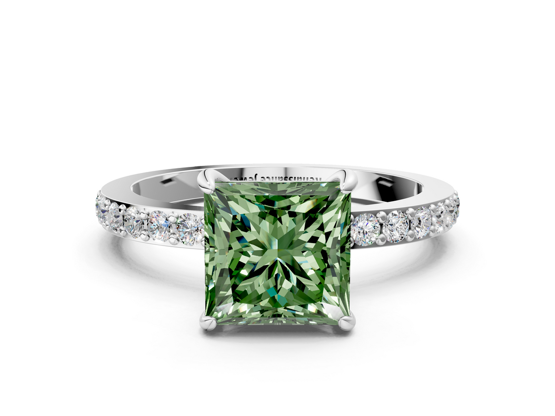 White gold Fancy Green Princess  Brilliant Pavé Band Solitaire with Four-Prong Setting_17