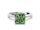 White gold Fancy Green Princess  Brilliant Solitaire Engagement Ring with Six-Prong Setting and Classic Band