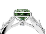 White gold Fancy Green Princess  Brilliant Solitaire with Leaf Motif Band and Four-Prong Setting_38