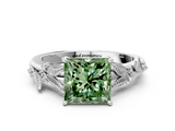 White gold Fancy Green Princess  Brilliant Solitaire with Leaf Motif Band and Four-Prong Setting_39