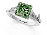 White gold Fancy Green Princess  Brilliant Solitaire with Leaf Motif Band and Four-Prong Setting_40
