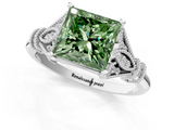 White gold Fancy Green Princess  Brilliant Solitaire with Pave Band and Four-Prong Setting_1