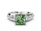 White gold Fancy Green Princess  Brilliant Solitaire with Side Stones on a Pave Band and Four-Prong Setting_24