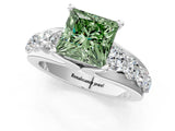 White gold Fancy Green Princess  Brilliant Solitaire with Side Stones on a Pave Band and Four-Prong Setting_25