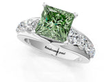 White gold Fancy Green Princess  Brilliant Solitaire with Side Stones on a Pave Band and Four-Prong Setting_61