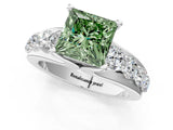 White gold Fancy Green Princess  Brilliant Solitaire with Side Stones on a Pave Band and Four-Prong Setting_65