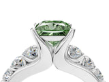 White gold Fancy Green Princess  Brilliant Solitaire with Side Stones on a Pave Band and Four-Prong Setting_69