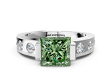 White gold Fancy Green Princess Cut Brilliant Channel-Set Diamond Ring with Bezel Prong Setting_12
