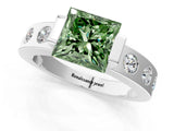White gold Fancy Green Princess Cut Brilliant Channel-Set Diamond Ring with Bezel Prong Setting_13
