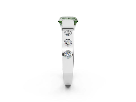White gold Fancy Green Princess Cut Brilliant Channel-Set Diamond Ring with Bezel Prong Setting_14
