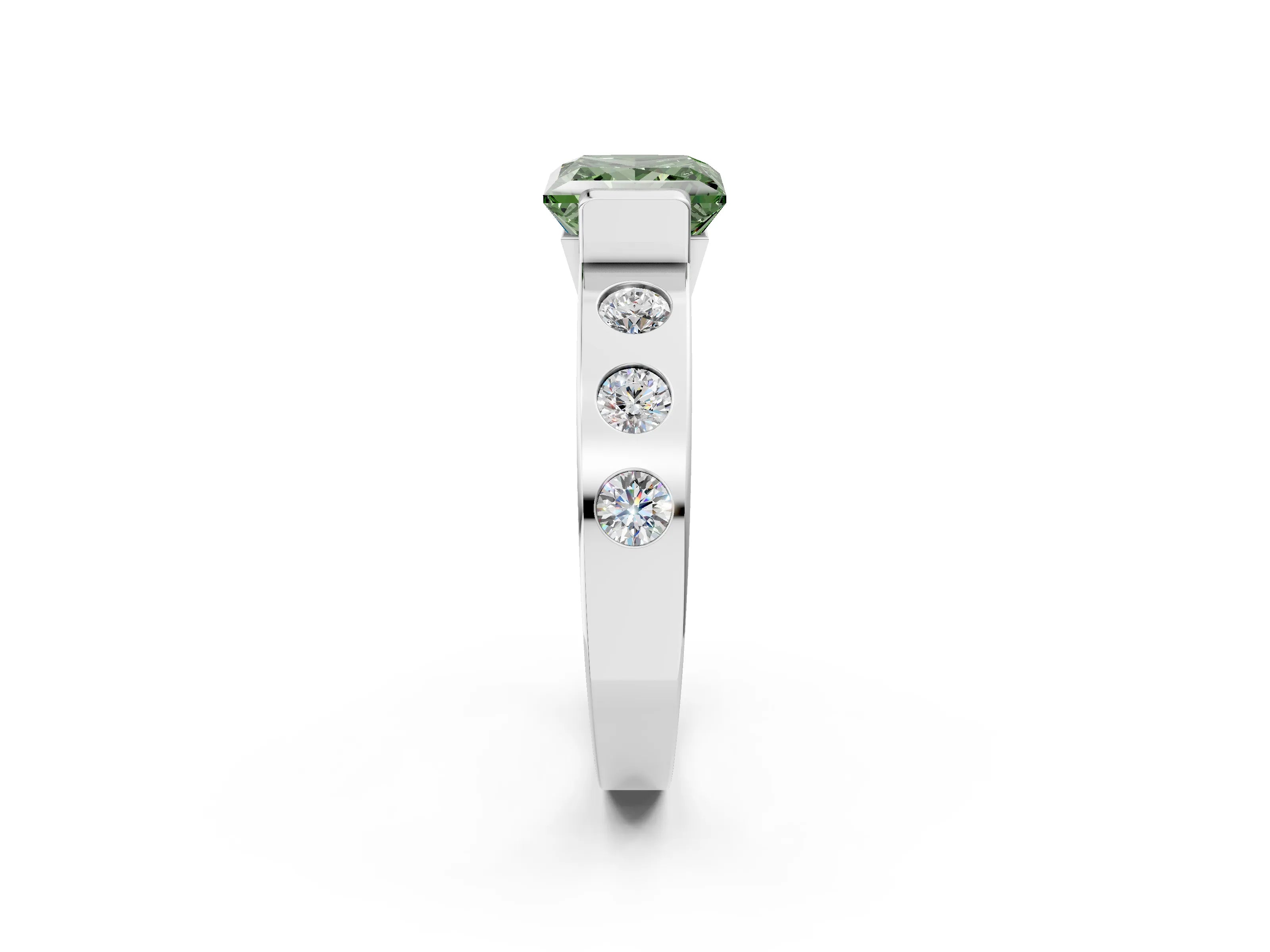 White gold Fancy Green Princess Cut Brilliant Channel-Set Diamond Ring with Bezel Prong Setting_14