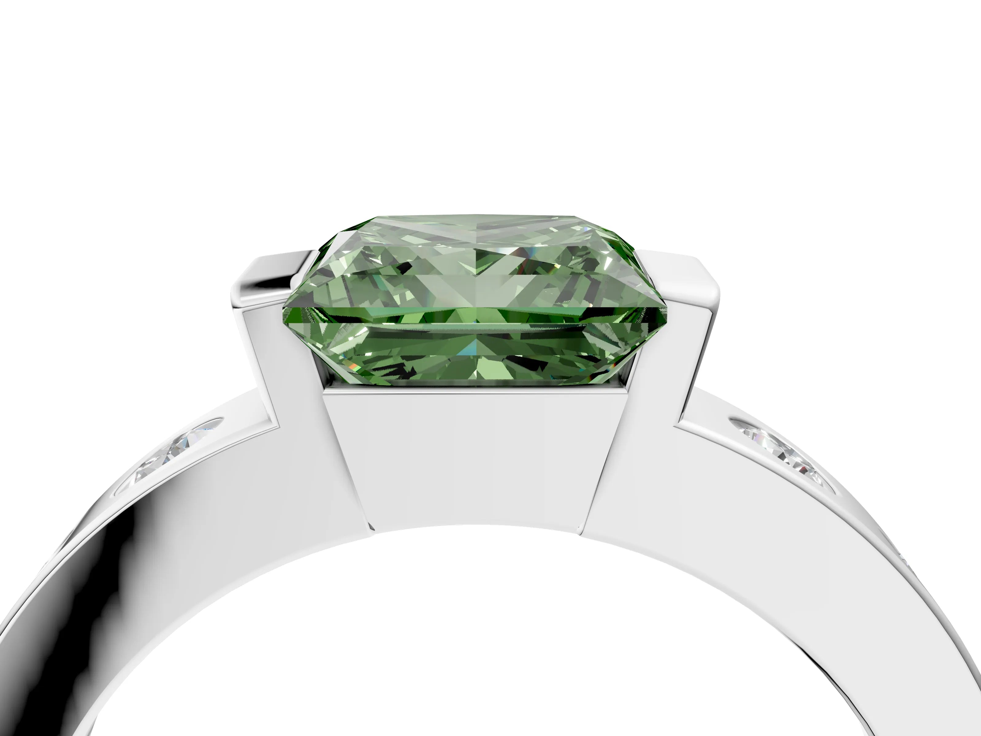 White gold Fancy Green Princess Cut Brilliant Channel-Set Diamond Ring with Bezel Prong Setting_16