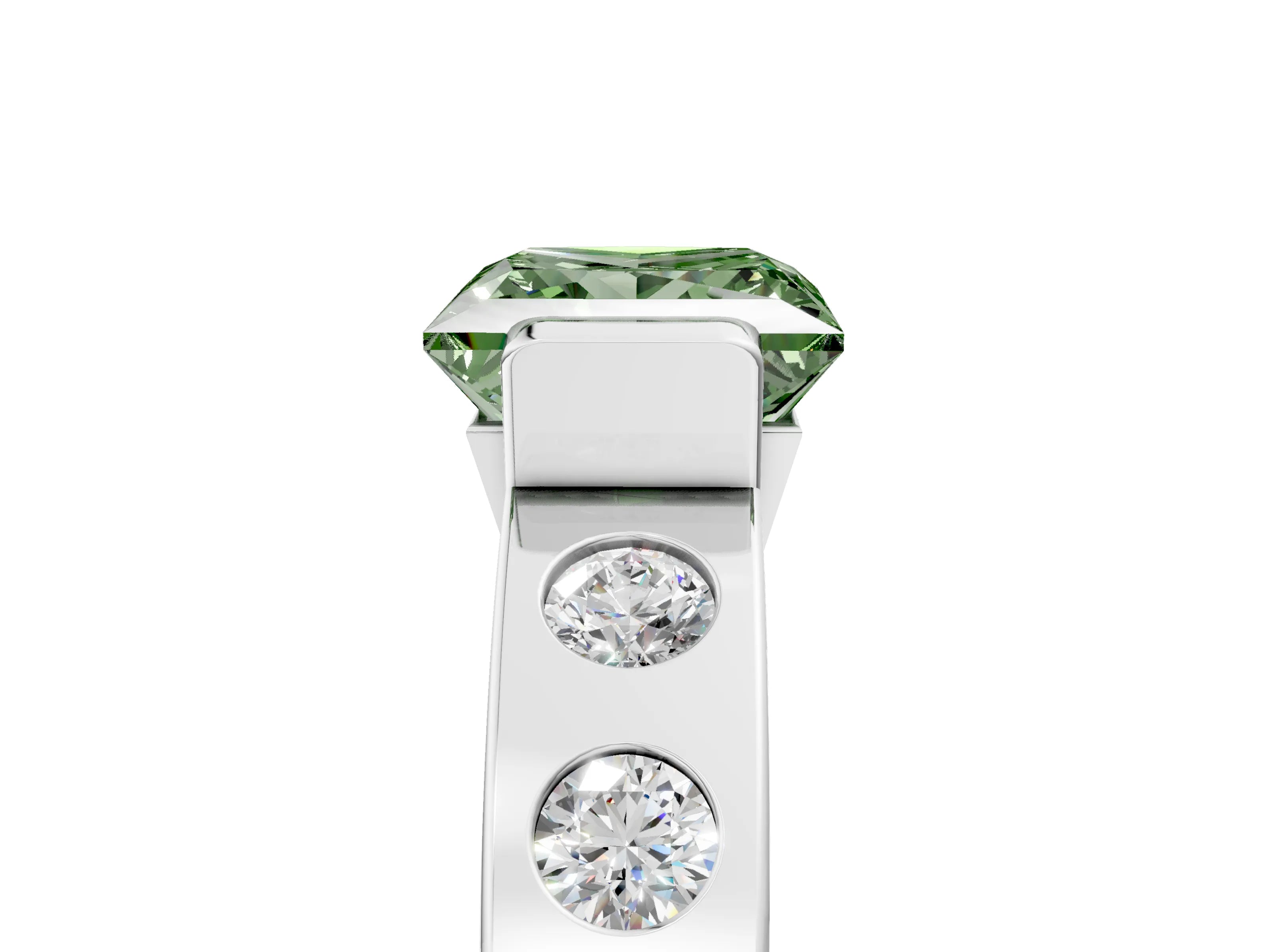 White gold Fancy Green Princess Cut Brilliant Channel-Set Diamond Ring with Bezel Prong Setting_17