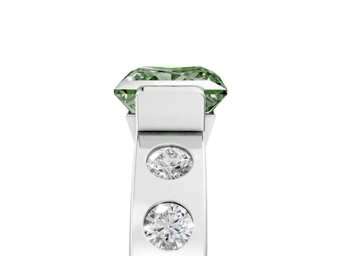 White gold Fancy Green Princess Cut Brilliant Channel-Set Diamond Ring with Bezel Prong Setting_17