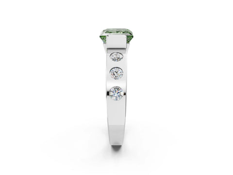 White gold Fancy Green Princess Cut Brilliant Channel-Set Diamond Ring with Bezel Prong Setting_2