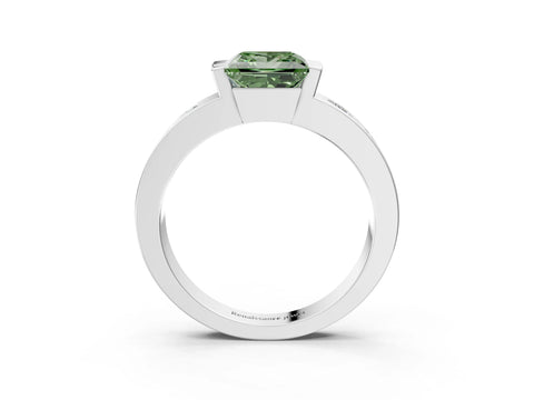 White gold Fancy Green Princess Cut Brilliant Channel-Set Diamond Ring with Bezel Prong Setting_3